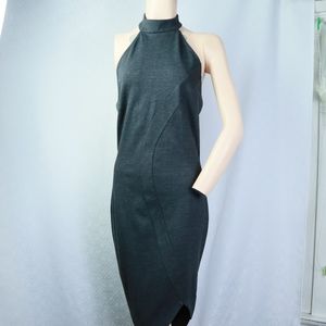 MYSTIC Asymmetrical Choker Dress size M Gray Wool